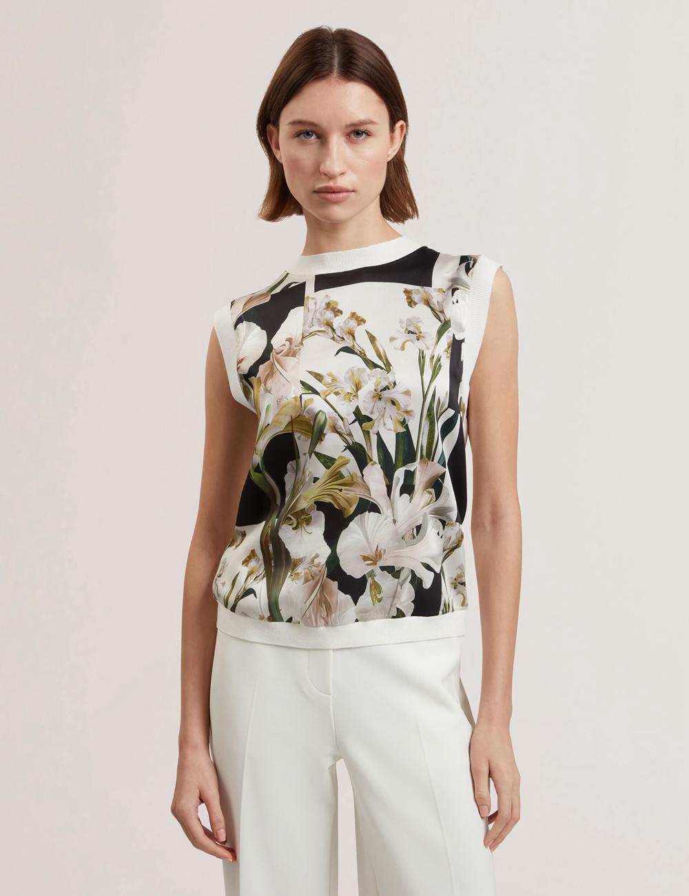 Ted Baker LIILEA - Floral Print Front Boxy Knitted Topjes Dames Ivory | Belgium  061742-YPN