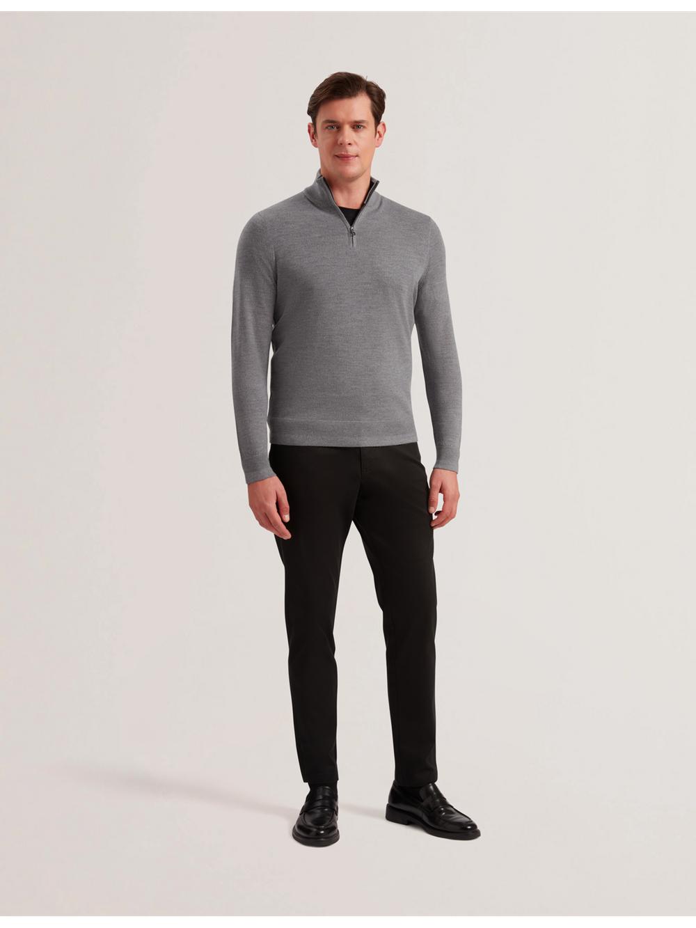 Ted Baker LIMEHAS - Wool Quarter Zip Funnel Neck Jumpers Heren Charcoal | Belgium  476839-QFY