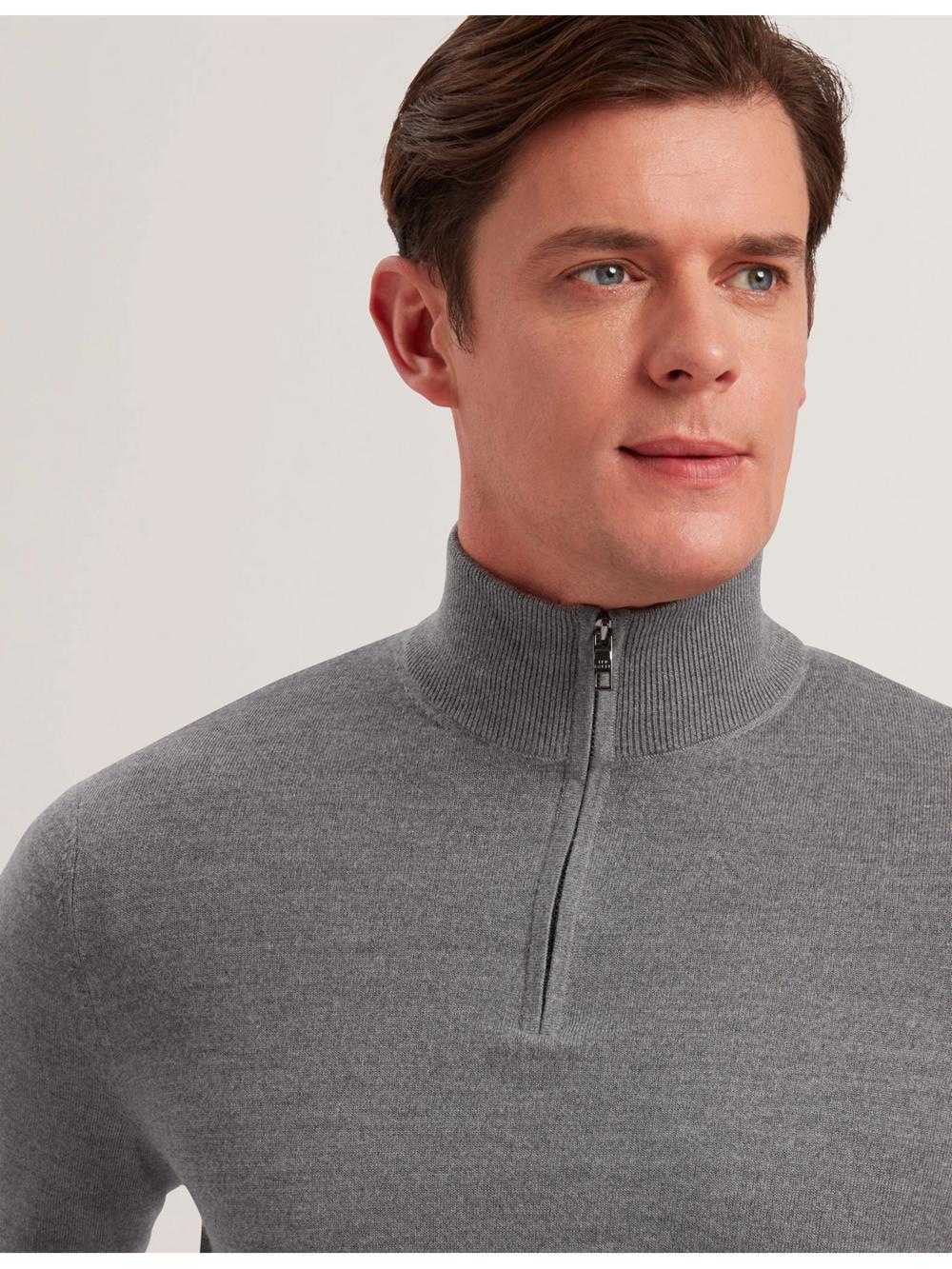 Ted Baker LIMEHAS - Wool Quarter Zip Funnel Neck Jumpers Heren Charcoal | Belgium  476839-QFY