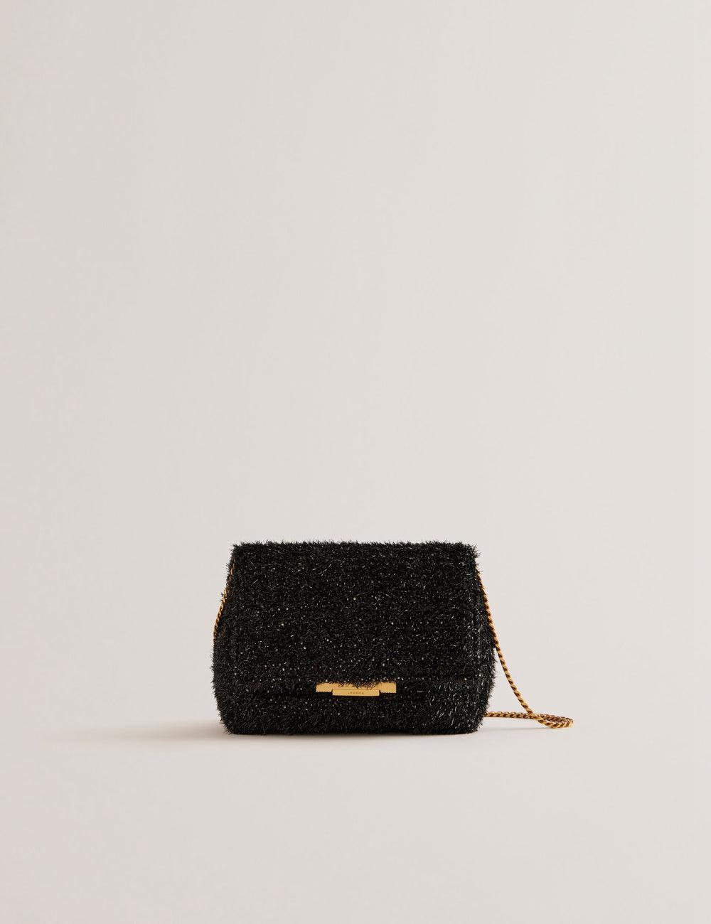 Ted Baker LIYLAH - Metallic Tinsel Fold Over Crossbodytassen Dames Zwart | Belgium  930562-OWA