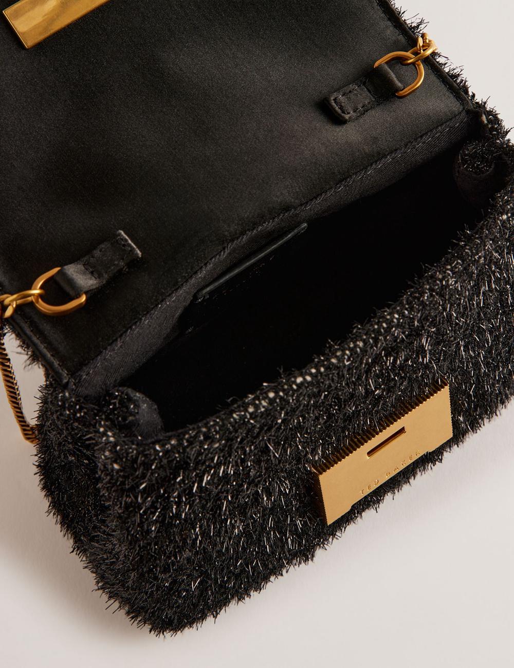 Ted Baker LIYLAH - Metallic Tinsel Fold Over Crossbodytassen Dames Zwart | Belgium  930562-OWA