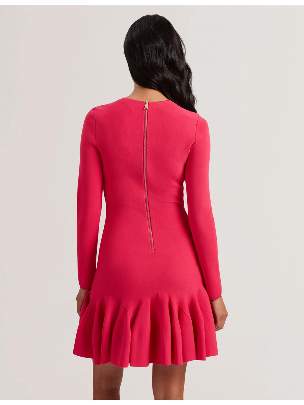 Ted Baker LOISSS - Flounce Hem Long Sleeve Knitted Mini-jurk Dames Fuchsie | Belgium  986307-ULP
