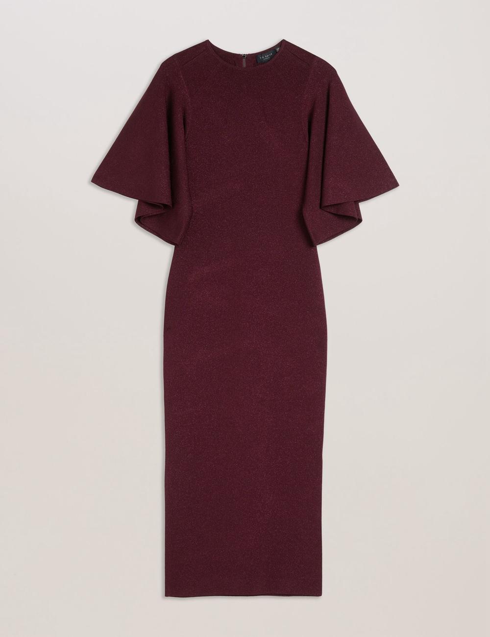 Ted Baker LOUANAA - Metallic Knit Fluted Sleeve Midi-jurk Dames Rood | Belgium  857923-NOF