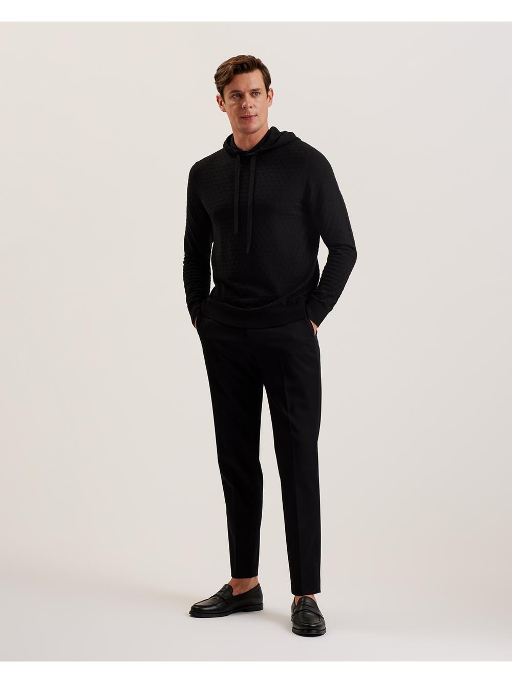 Ted Baker LOULAR - Textured T Knit Wool Blend Hoodie Heren Zwart | Belgium  956237-MLP