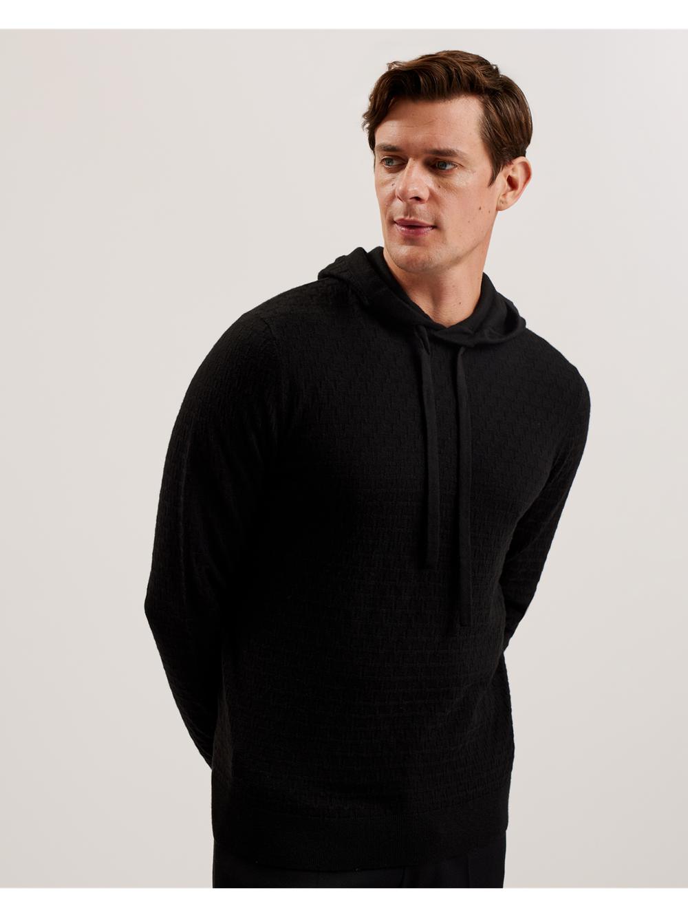 Ted Baker LOULAR - Textured T Knit Wool Blend Hoodie Heren Zwart | Belgium  956237-MLP