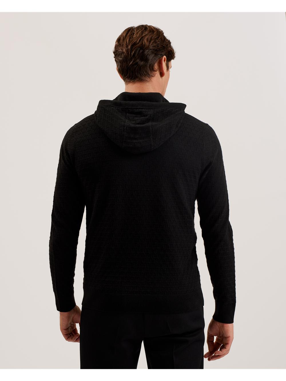 Ted Baker LOULAR - Textured T Knit Wool Blend Hoodie Heren Zwart | Belgium  956237-MLP