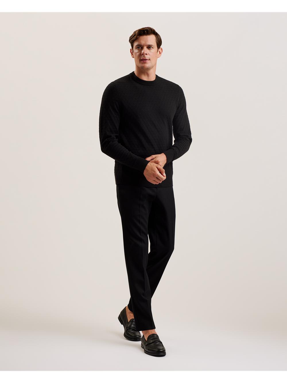Ted Baker LOUNG - Textured T Knit Crew Neck Jumpers Heren Zwart | Belgium  087641-ESY