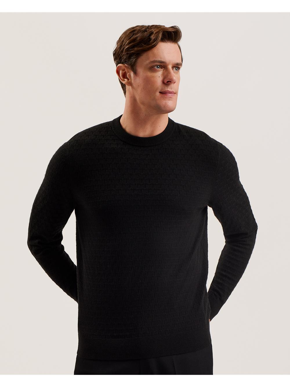 Ted Baker LOUNG - Textured T Knit Crew Neck Jumpers Heren Zwart | Belgium  087641-ESY