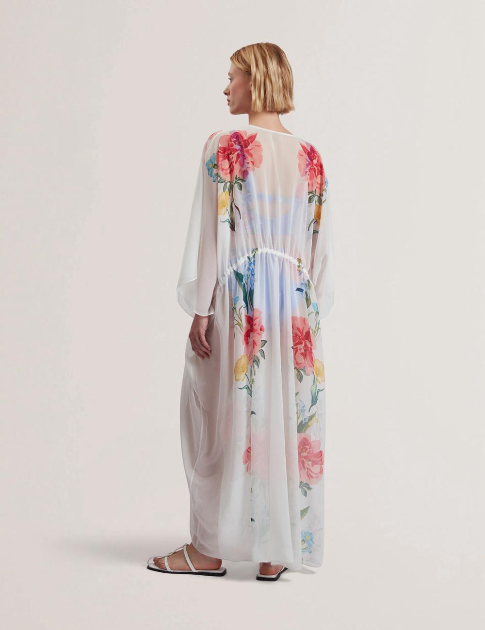 Ted Baker LUUSAA - Floral V-Neck Maxi Kaftan Beach Dress Cover-ups Dames Wit | Belgium  265741-QZD