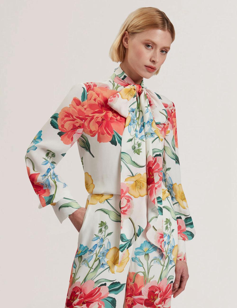 Ted Baker LUUSILE - Floral Print Neck Long Sleeve Blouse Dames Wit | Belgium  709435-SPJ