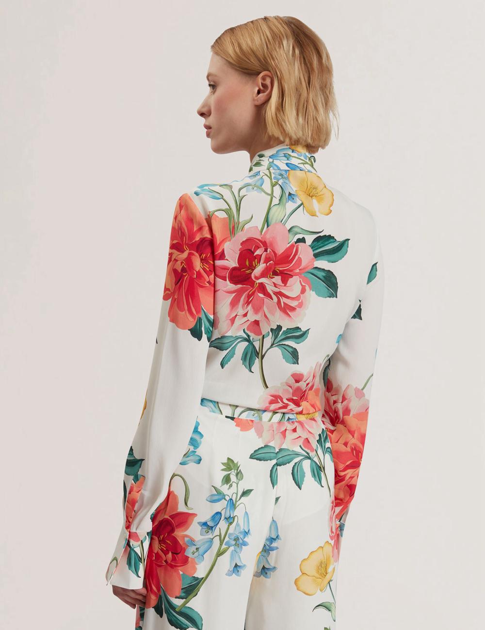 Ted Baker LUUSILE - Floral Print Neck Long Sleeve Blouse Dames Wit | Belgium  709435-SPJ