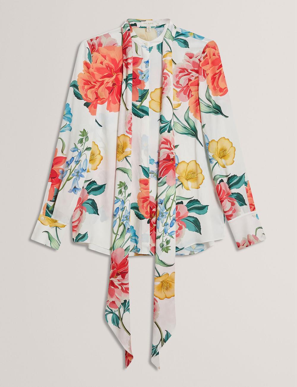 Ted Baker LUUSILE - Floral Print Neck Long Sleeve Blouse Dames Wit | Belgium  709435-SPJ