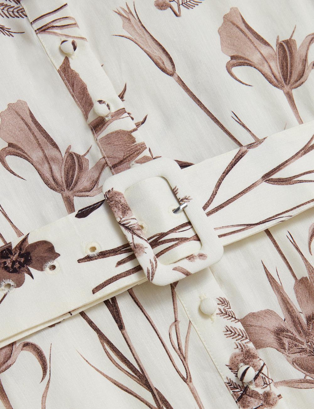 Ted Baker LUWISA - Floral Linen Silk Belted Midi Shirt Midi-jurk Dames Ivory | Belgium  385062-ZNF