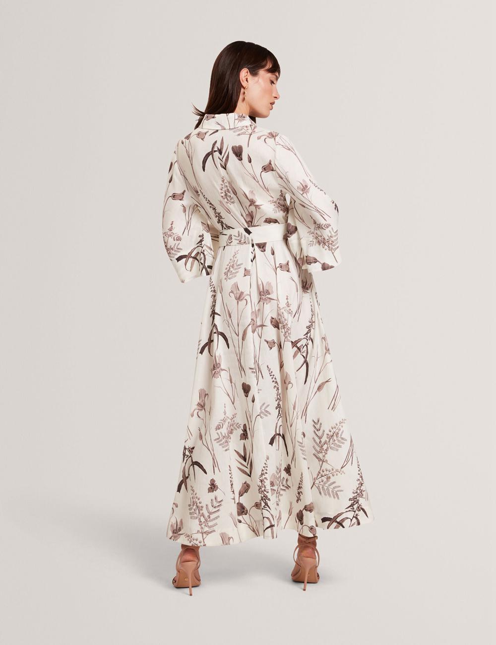 Ted Baker LUWISA - Floral Linen Silk Belted Midi Shirt Midi-jurk Dames Ivory | Belgium  385062-ZNF