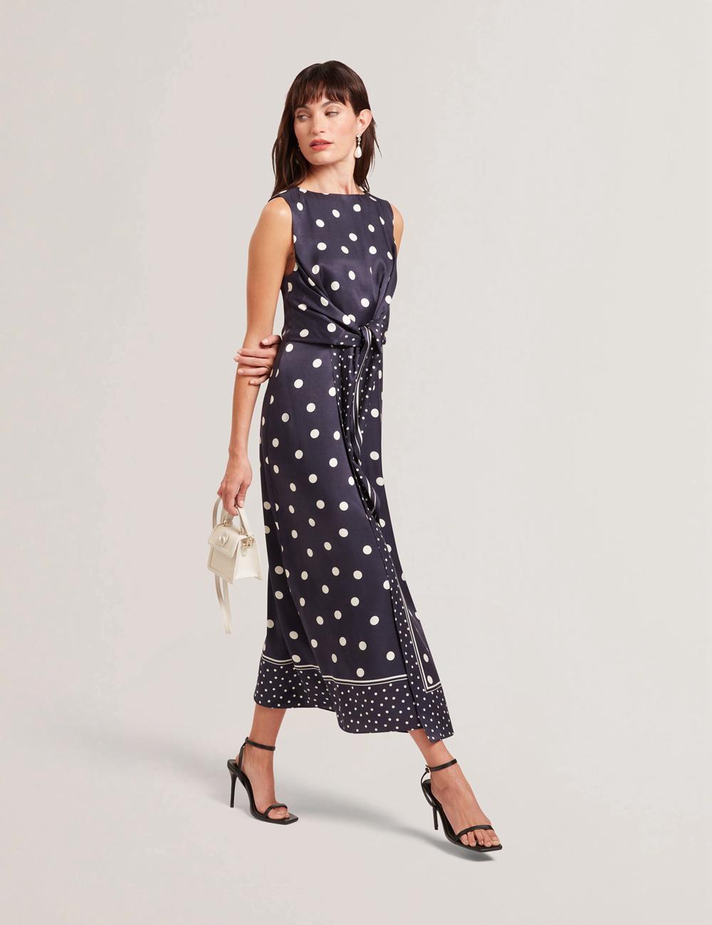 Ted Baker MALMOA - Polka Dot Detail Column Midi-jurk Dames Donkerblauw | Belgium  635740-LVC
