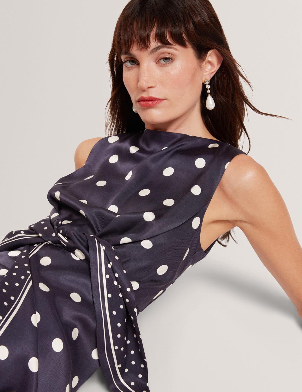 Ted Baker MALMOA - Polka Dot Detail Column Midi-jurk Dames Donkerblauw | Belgium  635740-LVC