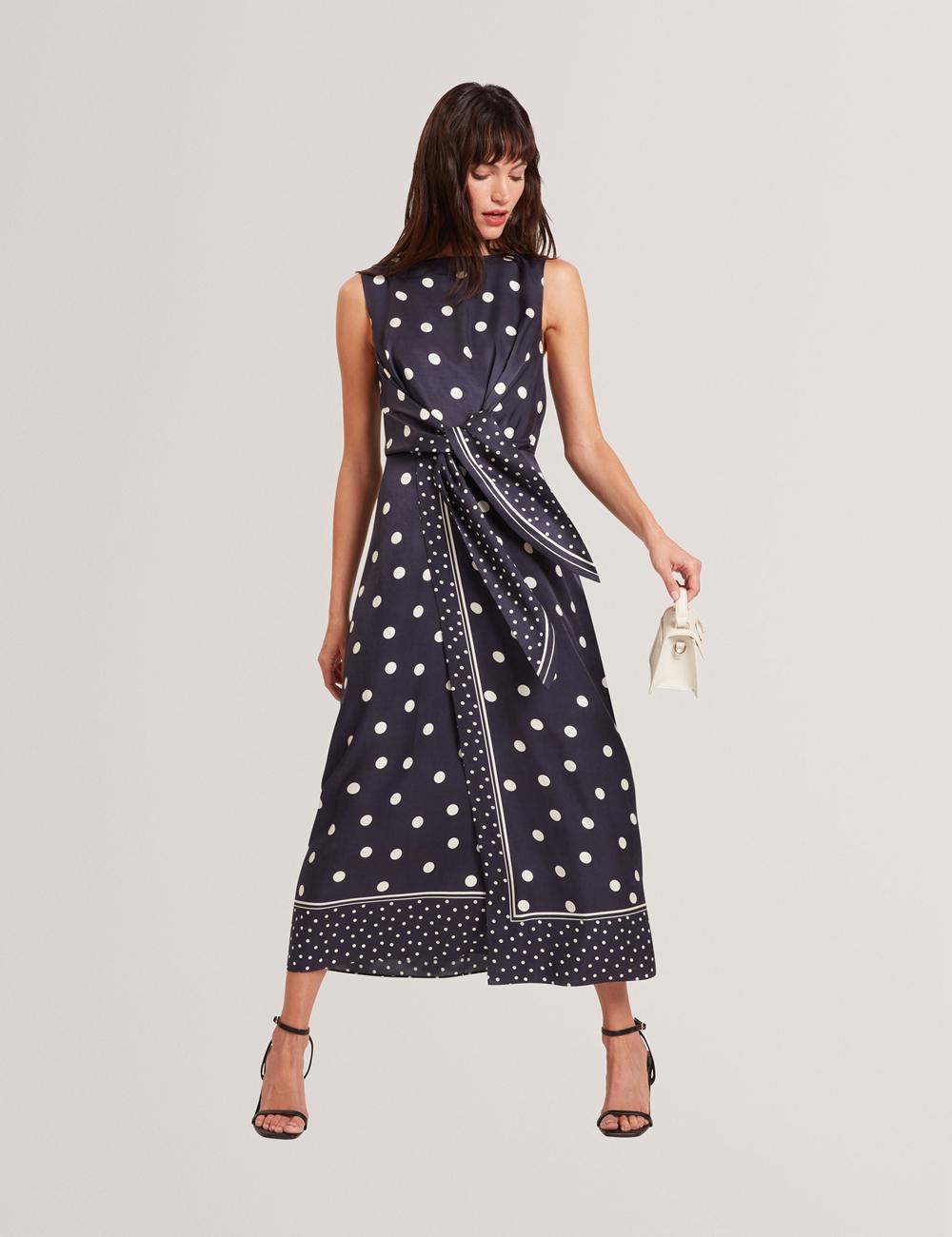 Ted Baker MALMOA - Polka Dot Detail Column Midi-jurk Dames Donkerblauw | Belgium  635740-LVC