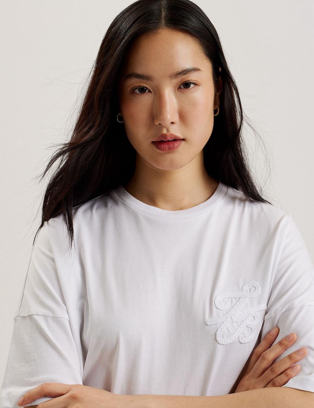 Ted Baker MALORRY - Embroidered Logo Boxy Cotton T-shirts Dames Wit | Belgium  602791-GDR