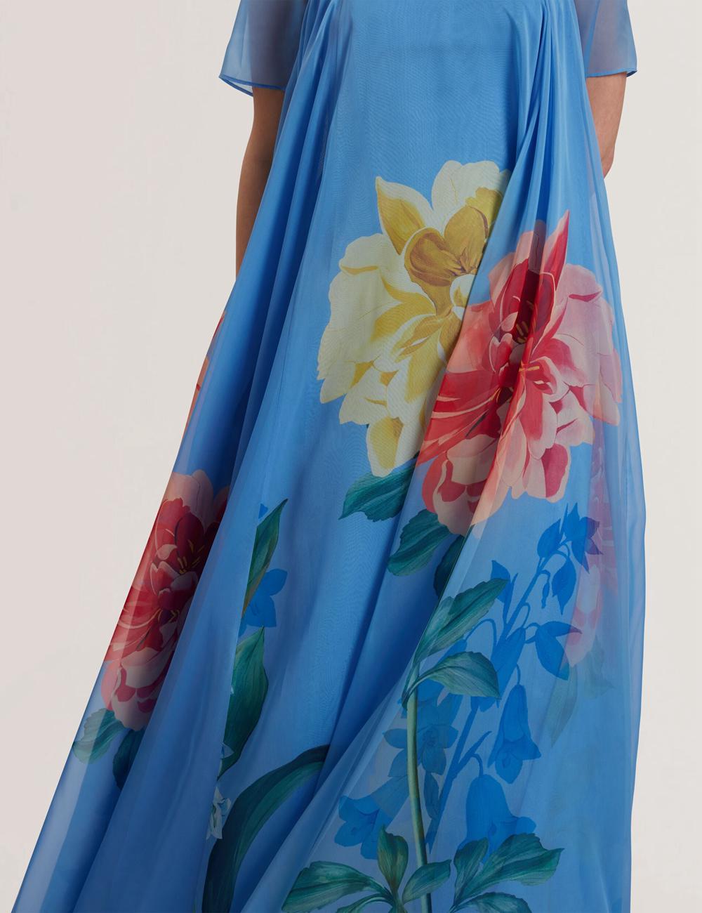 Ted Baker MALRIE - Sheer Neck Floral Trapeze Maxi Jurk Dames Blauw | Belgium  173962-HMI