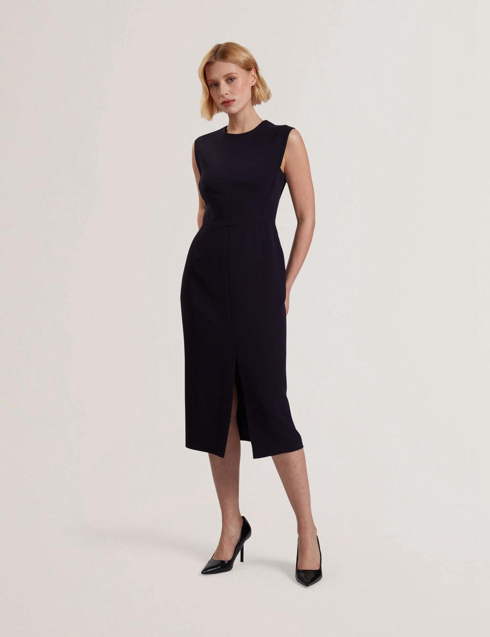 Ted Baker MANABDL - Tailored Sleeveless With Front Split Midi-jurk Dames Donkerblauw | Belgium  412369-IEB