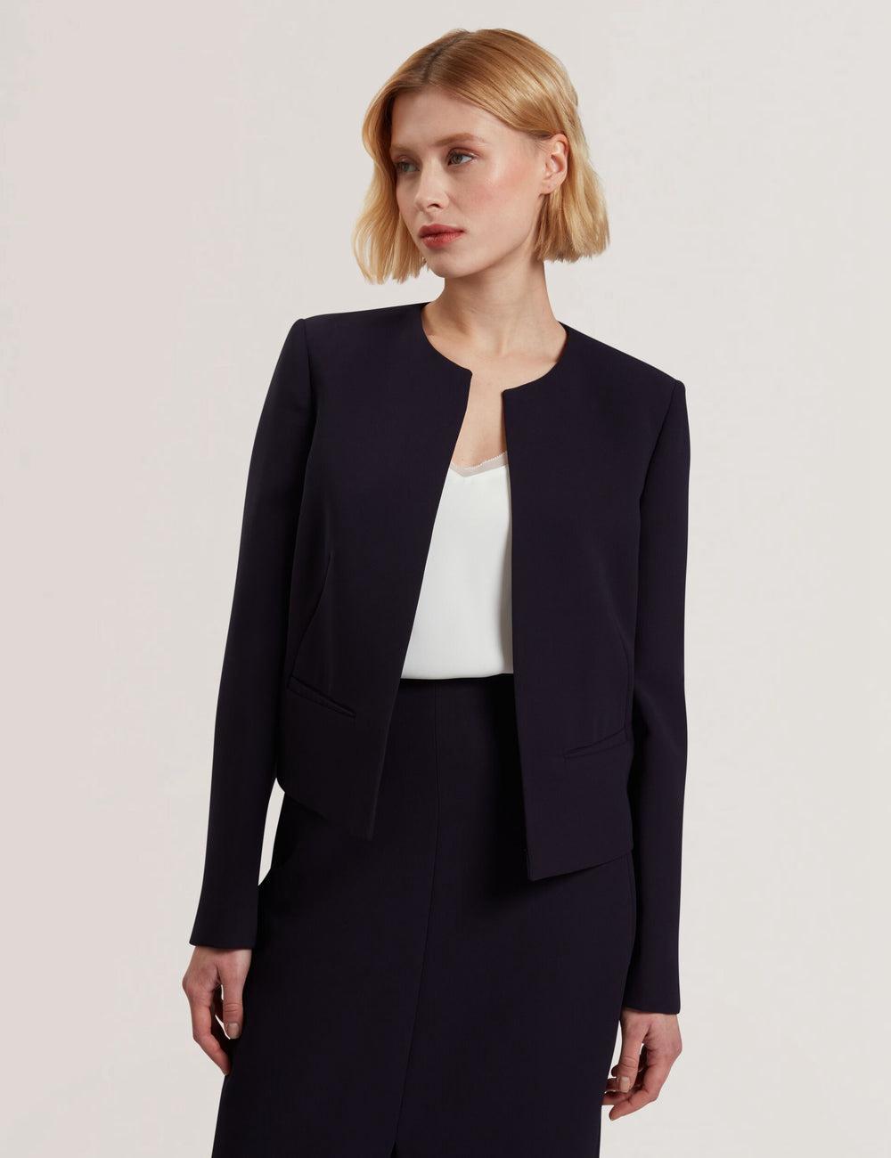 Ted Baker MANABJL - Tailored Round Neck Cropped Open Jassen Dames Donkerblauw | Belgium  968150-JTV