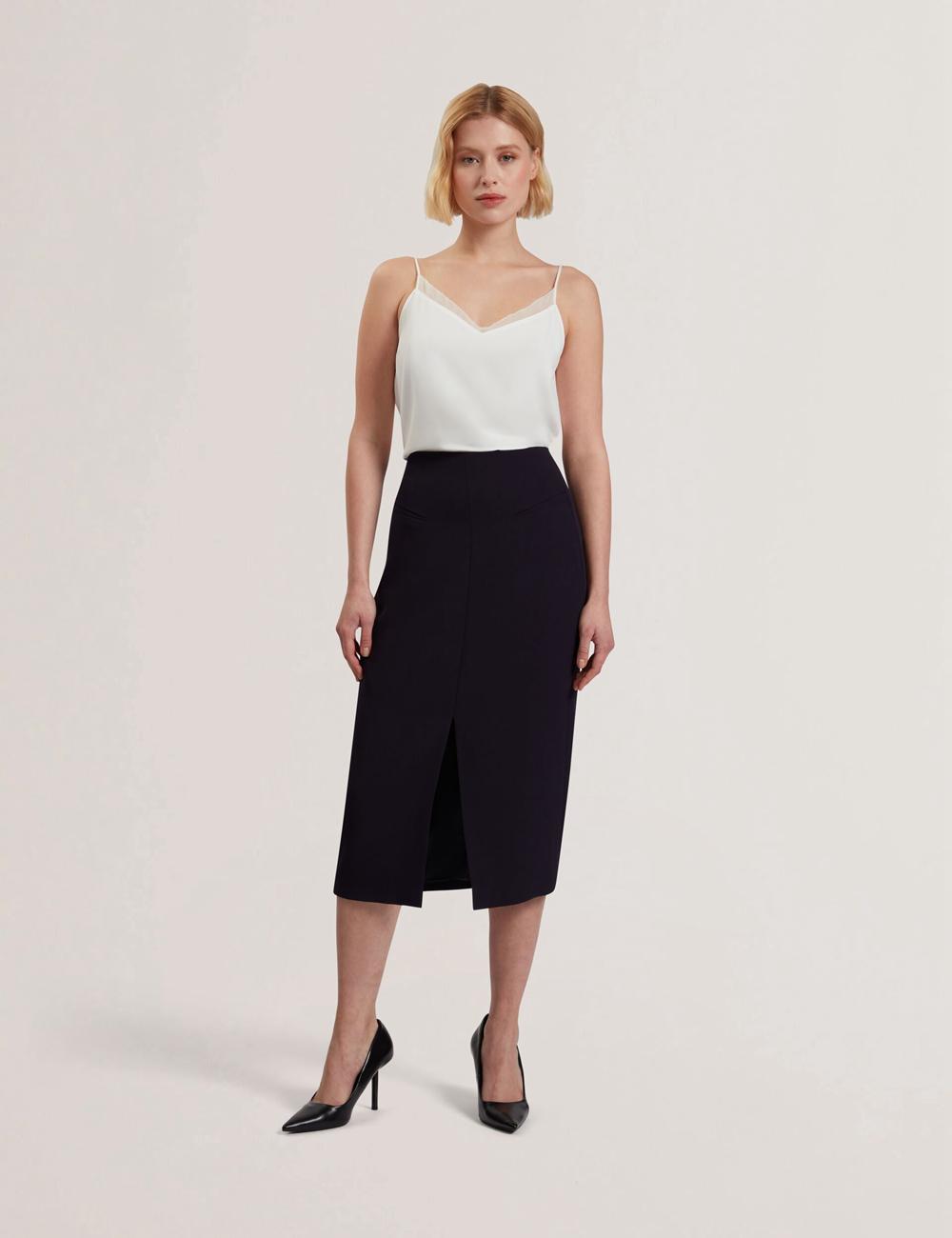 Ted Baker MANABSL - Tailored Midi Pencil Skirt With Front Split Rokken Dames Donkerblauw | Belgium  865930-IUR