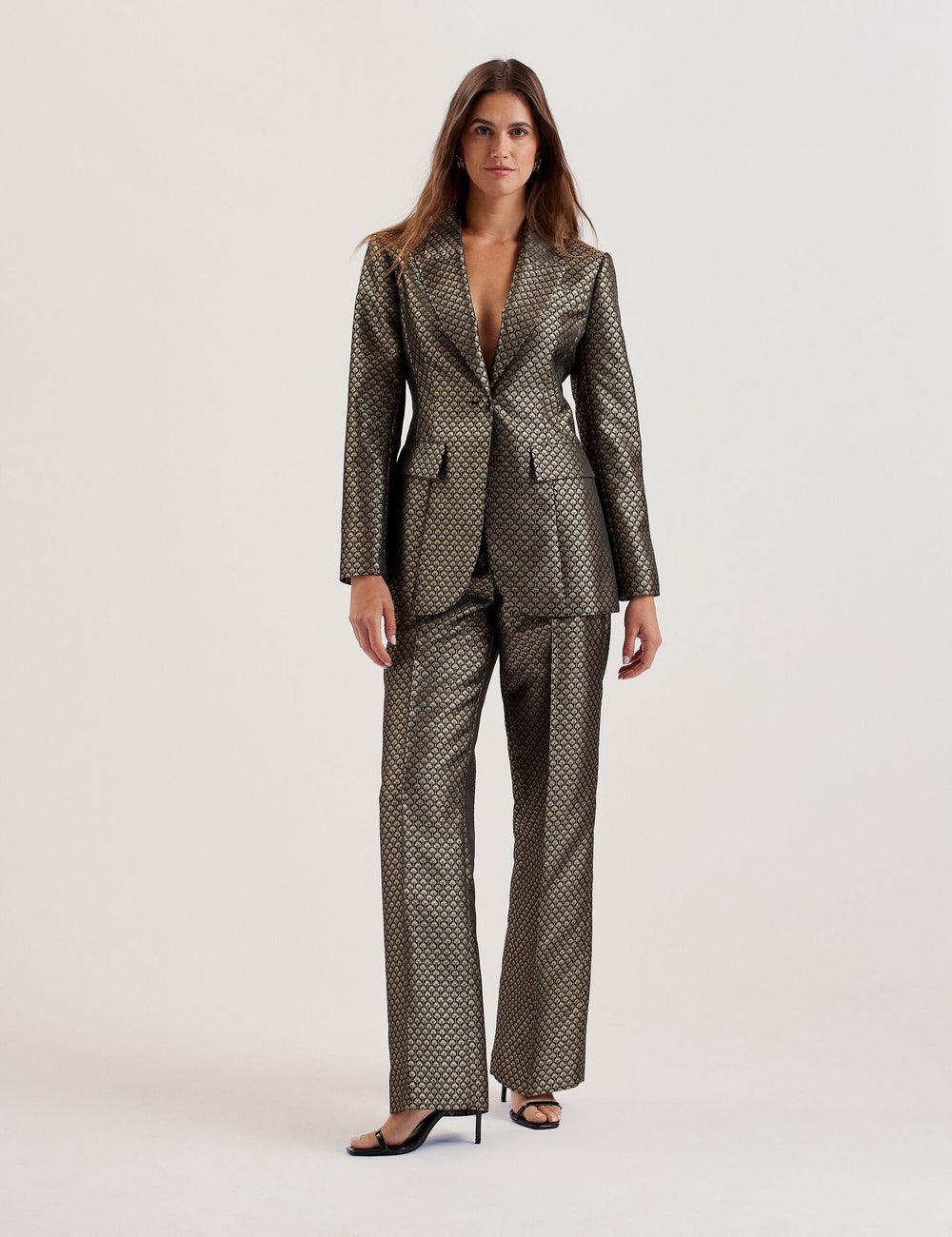 Ted Baker MANGUT - Metallic Jacquard Wide Leg Tailored Broek Dames Zwart | Belgium  041789-RAX