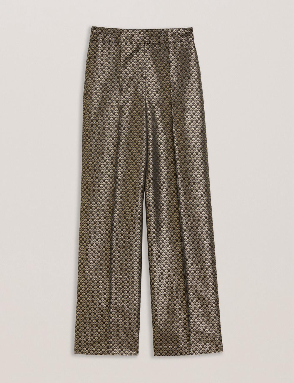 Ted Baker MANGUT - Metallic Jacquard Wide Leg Tailored Broek Dames Zwart | Belgium  041789-RAX