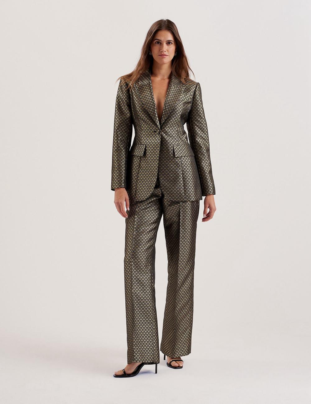 Ted Baker MANGUT - Metallic Jacquard Wide Leg Tailored Broek Dames Zwart | Belgium  041789-RAX