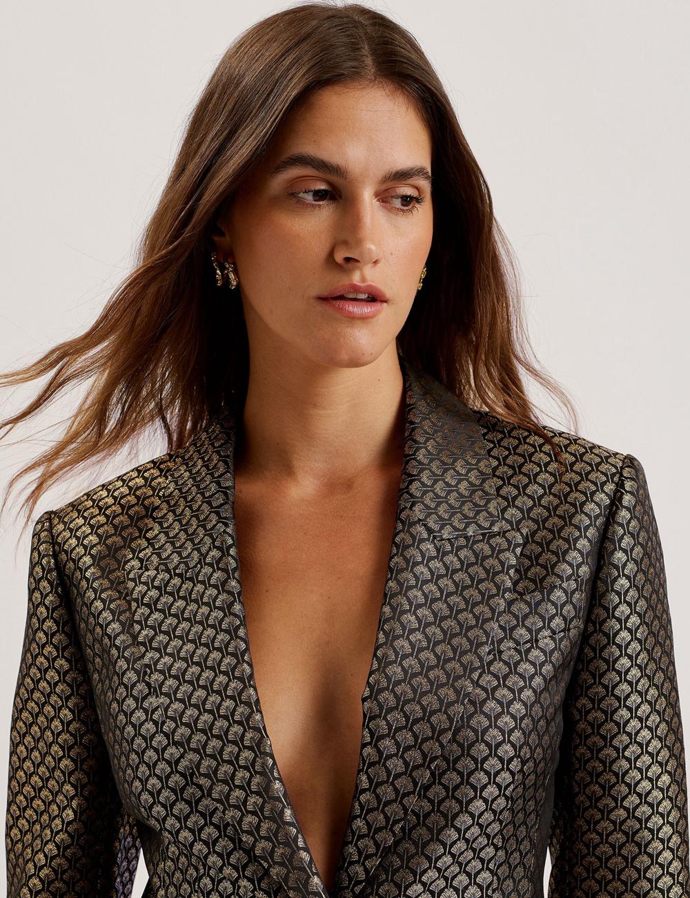 Ted Baker MANGU - Tailored Metallic Jacquard Fitted Blazer Dames Zwart | Belgium  670825-ZYH