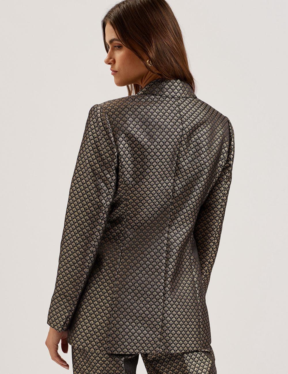 Ted Baker MANGU - Tailored Metallic Jacquard Fitted Blazer Dames Zwart | Belgium  670825-ZYH