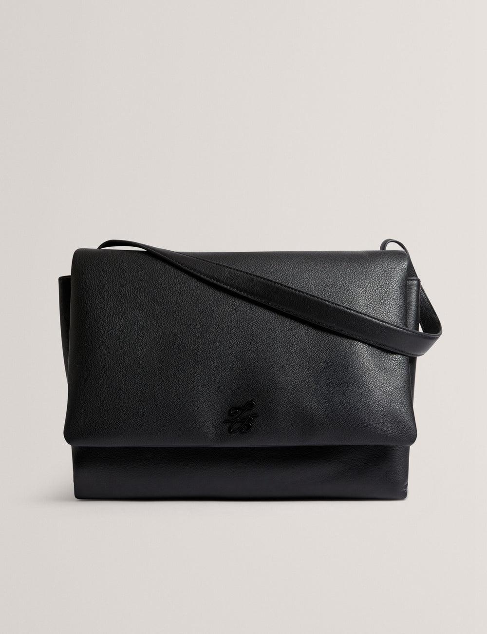 Ted Baker MARGOU - Padded Leather Large Fold Over Schoudertassen Dames Zwart | Belgium  503149-RHF