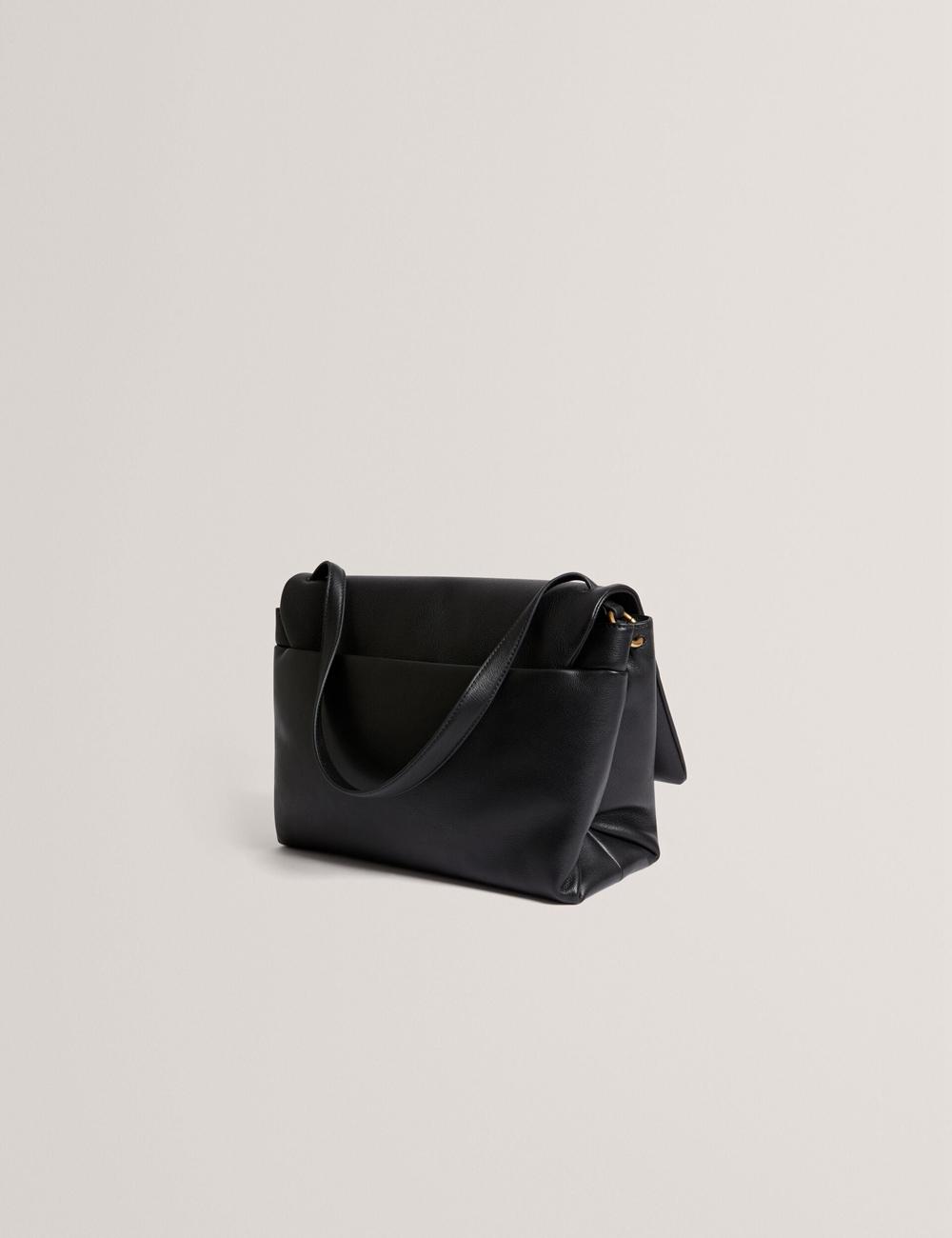 Ted Baker MARGOU - Padded Leather Large Fold Over Schoudertassen Dames Zwart | Belgium  503149-RHF