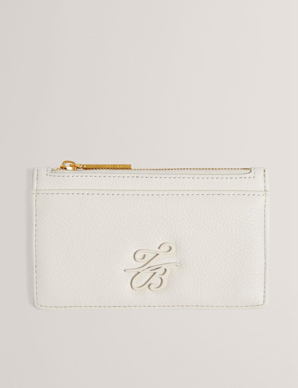 Ted Baker MARLEAH - TB Logo Leather Zip Card Holder Portefeuille Dames Ecru | Belgium  457280-KIT