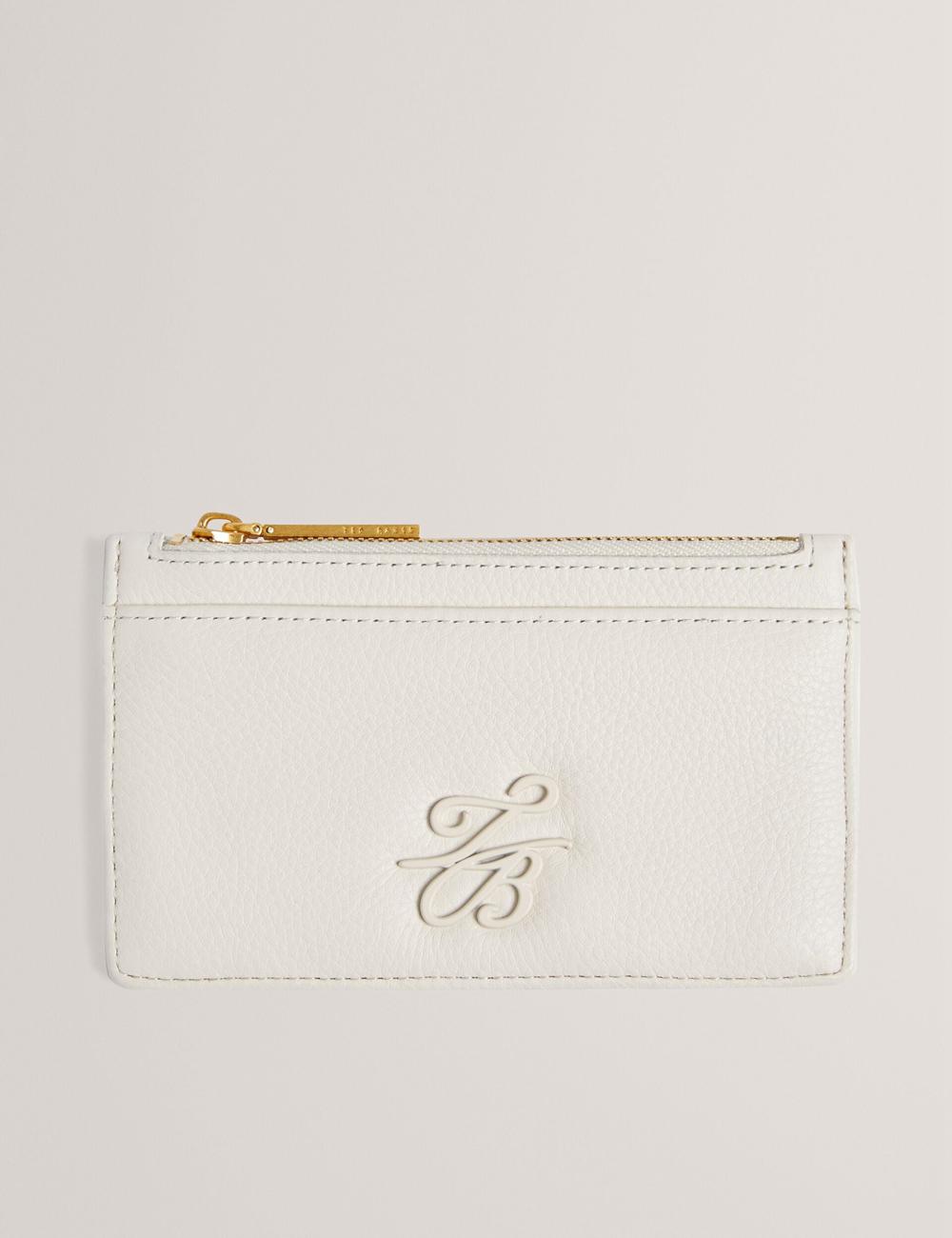 Ted Baker MARLEAH - TB Logo Leather Zip Card Holder Portefeuille Dames Ecru | Belgium  457280-KIT