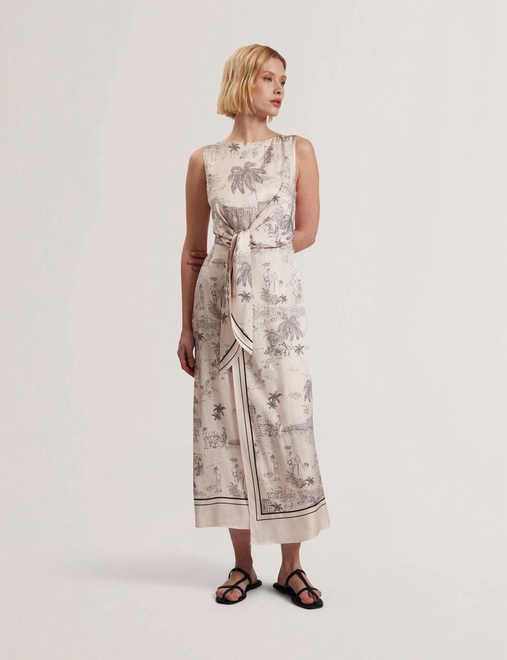 Ted Baker MARRONA - Printed Wrap Front Sleeveless Midi-jurk Dames Roze | Belgium  791854-KDU
