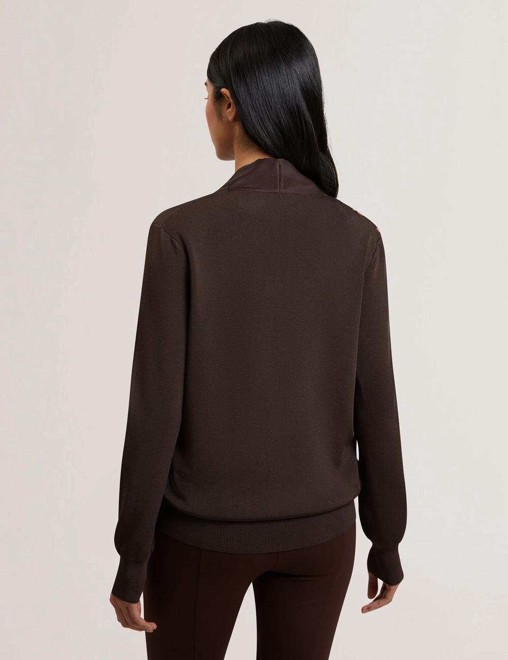 Ted Baker MATIINA - Printed Front Zip-Up Bomber Cardigan Dames Bruin | Belgium  940621-ZXL