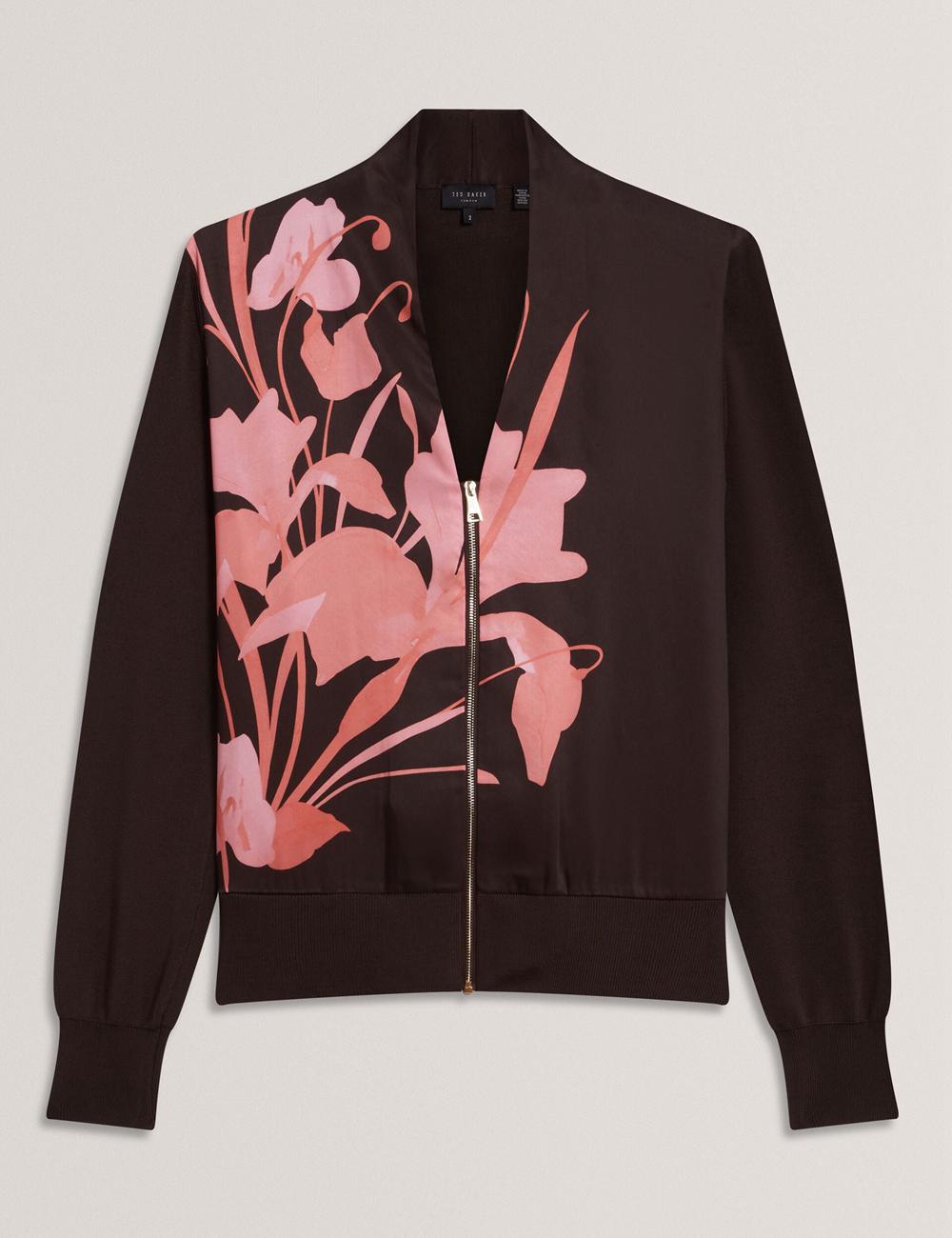 Ted Baker MATIINA - Printed Front Zip-Up Bomber Cardigan Dames Bruin | Belgium  940621-ZXL