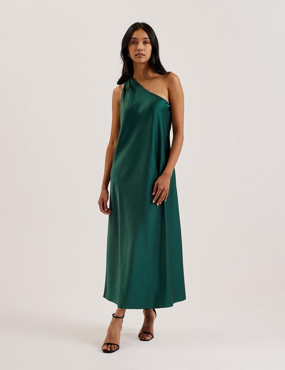 Ted Baker MELGAR - Satin One Shoulder Midi-jurk Dames Groen | Belgium  017349-JPC