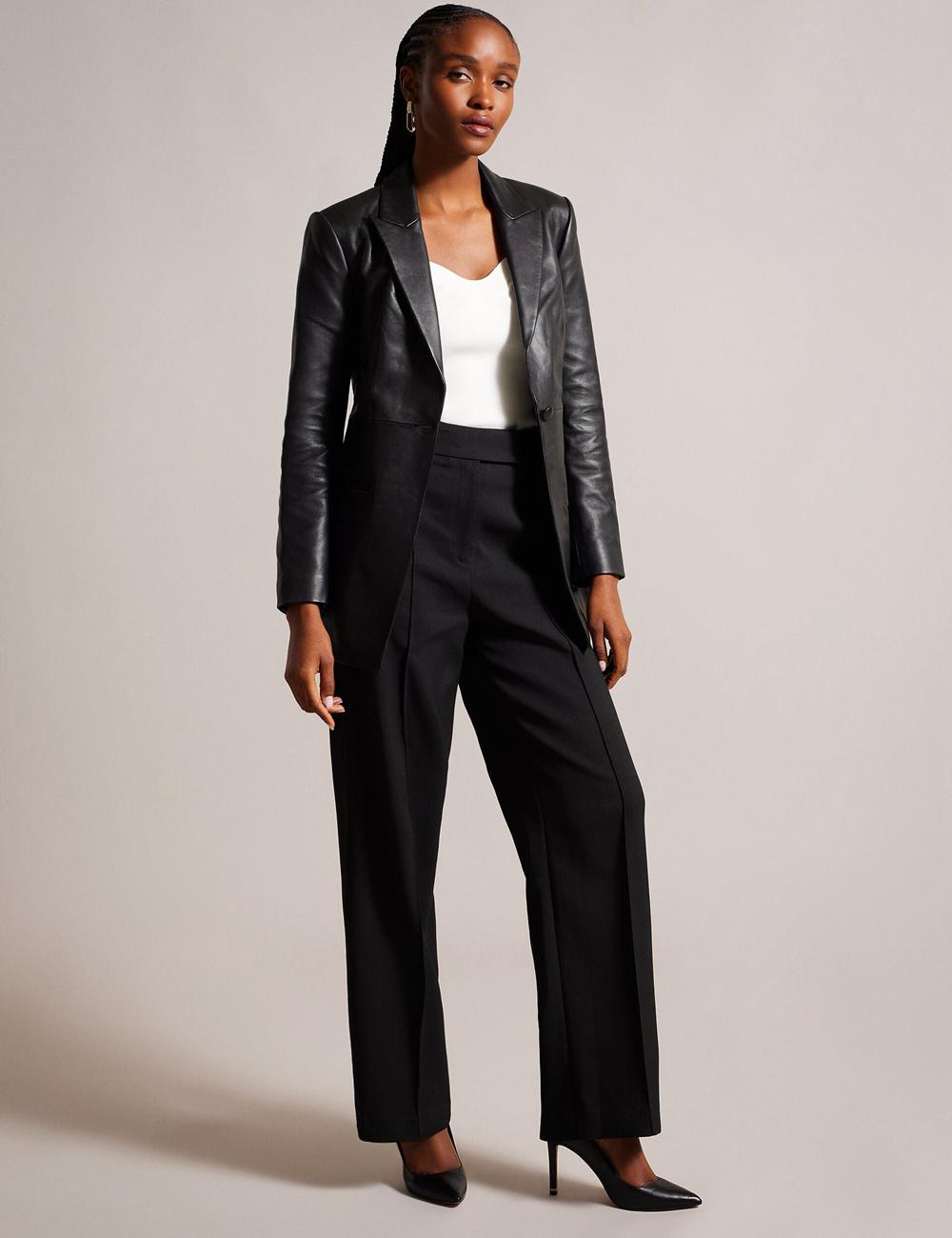 Ted Baker MELLIIE - Longline Single Breasted Leather Blazer Dames Zwart | Belgium  650184-HKA