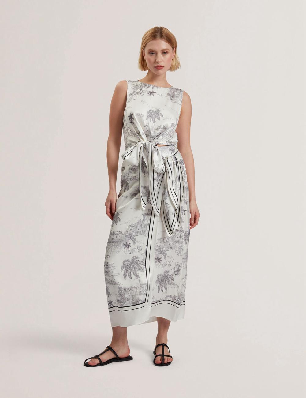 Ted Baker MELVA - Printed Detail Wrap Rokken Dames Ivory | Belgium  351647-ZTA
