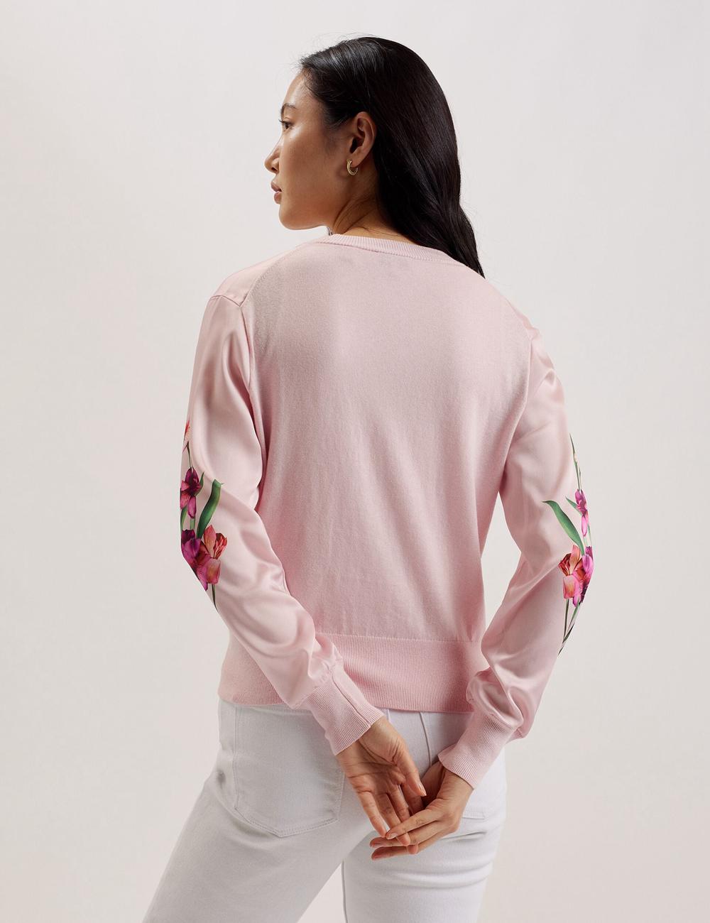 Ted Baker MERALLL - Floral Woven Front V-Neck Cardigan Dames Roze | Belgium  530724-FRN