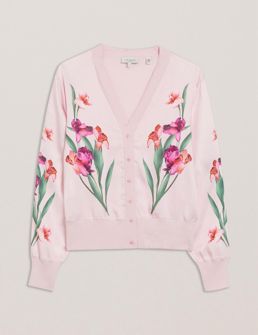 Ted Baker MERALLL - Floral Woven Front V-Neck Cardigan Dames Roze | Belgium  530724-FRN