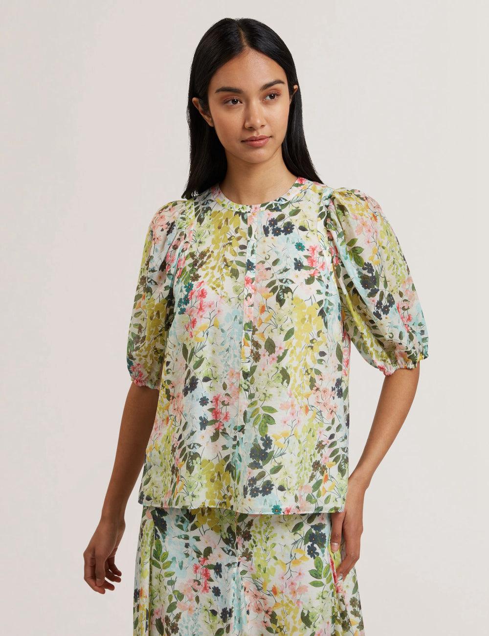 Ted Baker MICHA - Floral Binding Detail Puffed Sleeve Blouse Dames Ivory | Belgium  762031-JXG