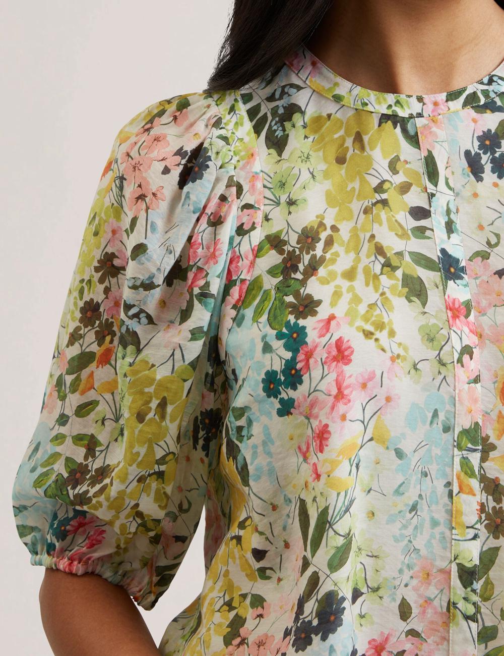 Ted Baker MICHA - Floral Binding Detail Puffed Sleeve Blouse Dames Ivory | Belgium  762031-JXG