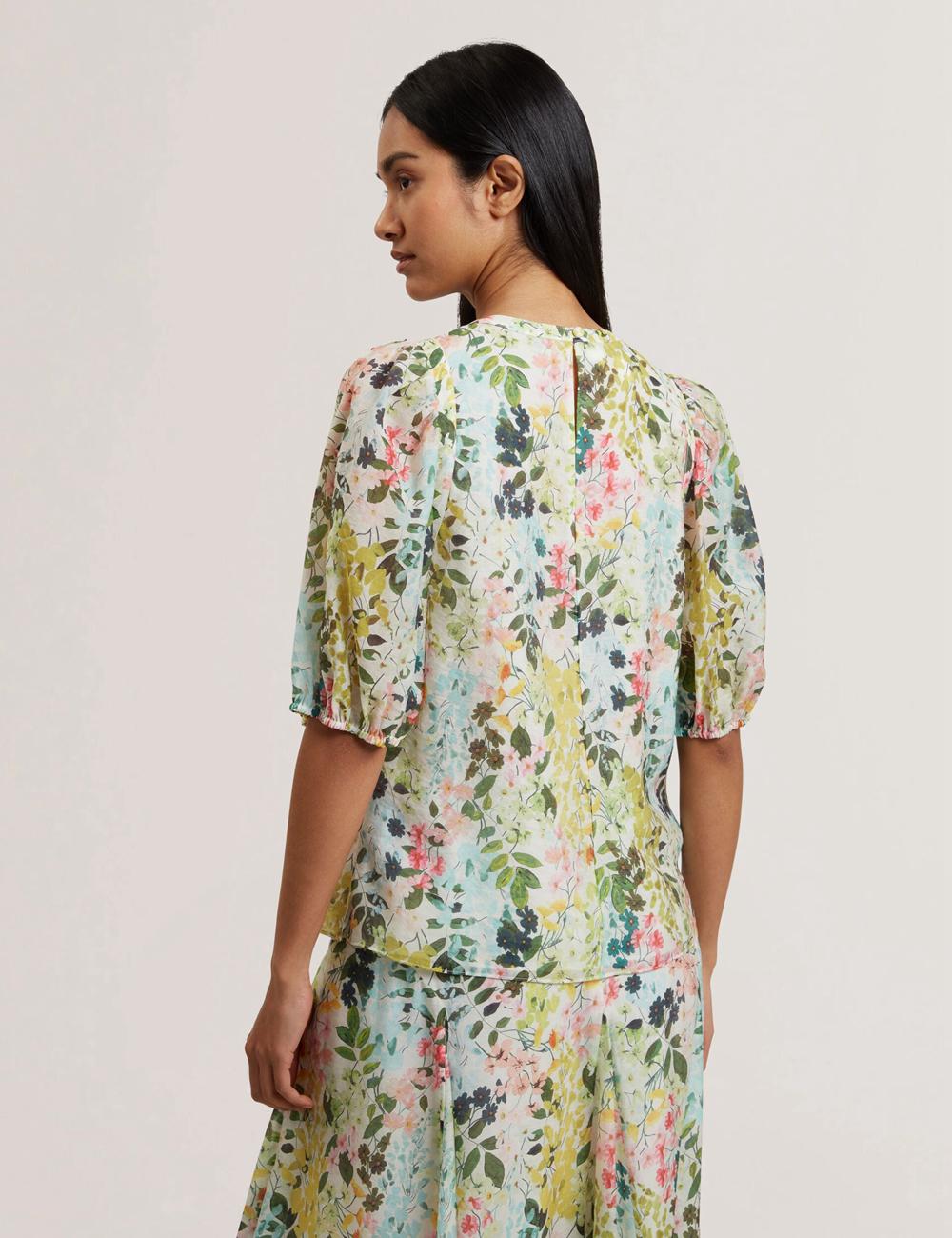 Ted Baker MICHA - Floral Binding Detail Puffed Sleeve Blouse Dames Ivory | Belgium  762031-JXG