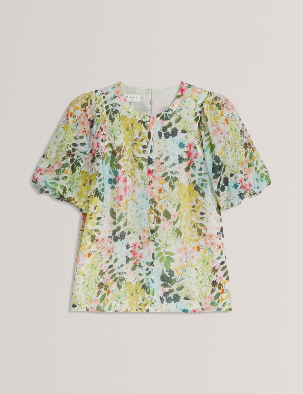 Ted Baker MICHA - Floral Binding Detail Puffed Sleeve Blouse Dames Ivory | Belgium  762031-JXG
