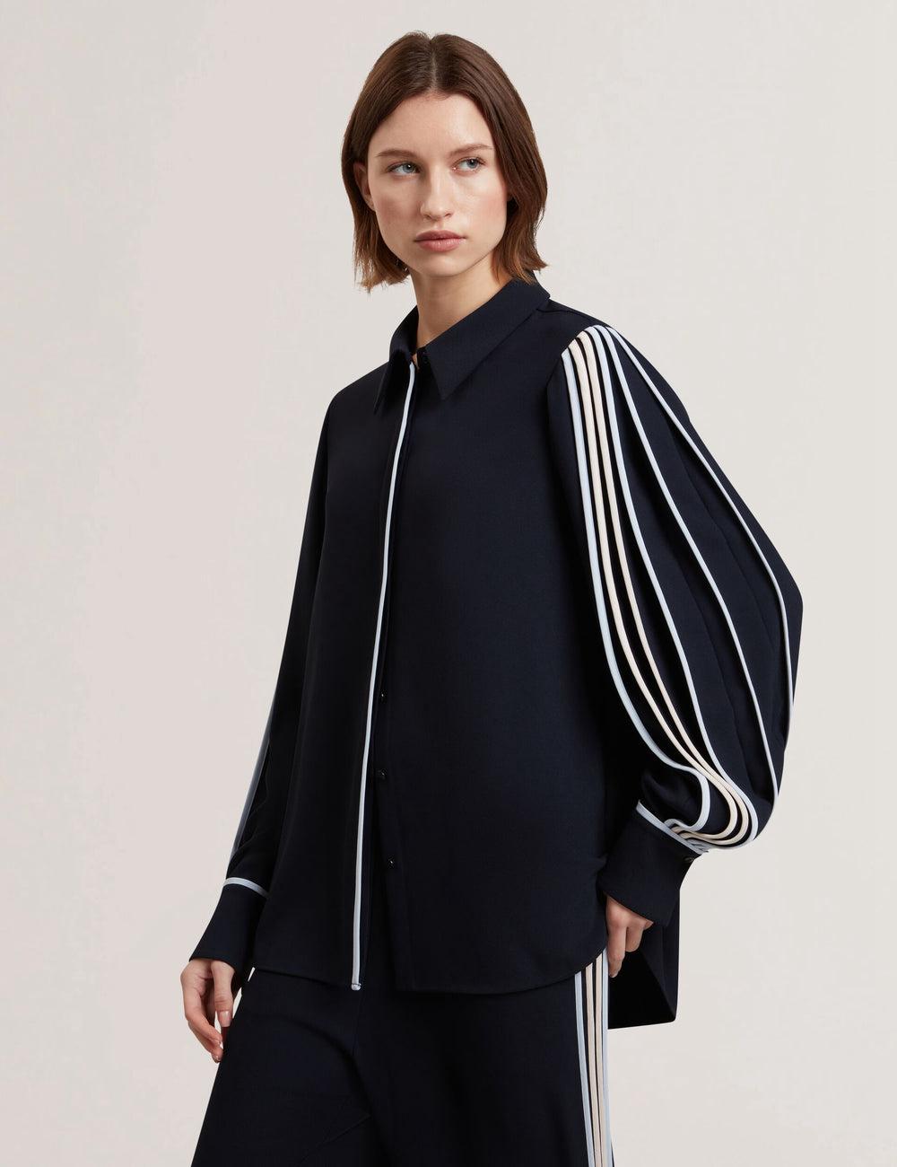 Ted Baker MIRITI - Contrast Piping Detail Long Sleeve Overhemd Dames Donkerblauw | Belgium  986045-AEW
