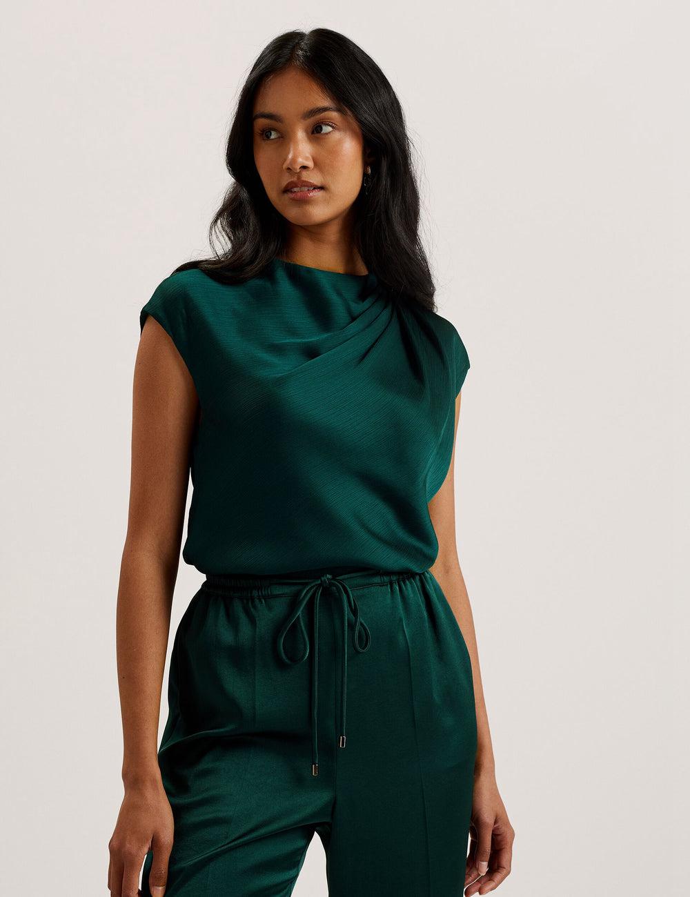 Ted Baker MISRINA - Drape Neck Detail Satin Top Jumpers Dames Groen | Belgium  871509-MTX