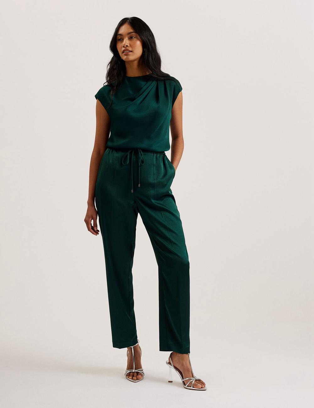 Ted Baker MISRINA - Drape Neck Detail Satin Top Jumpers Dames Groen | Belgium  871509-MTX